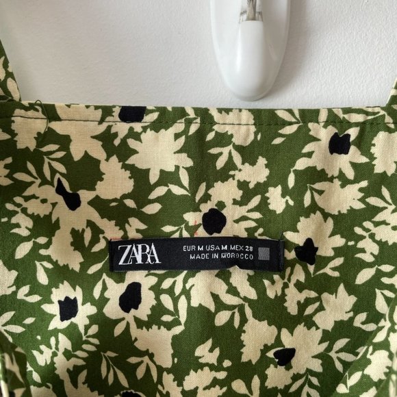 Zara Floral Wide Leg Cotton Overalls Green NWOT Size Medium - Picture 7 of 8